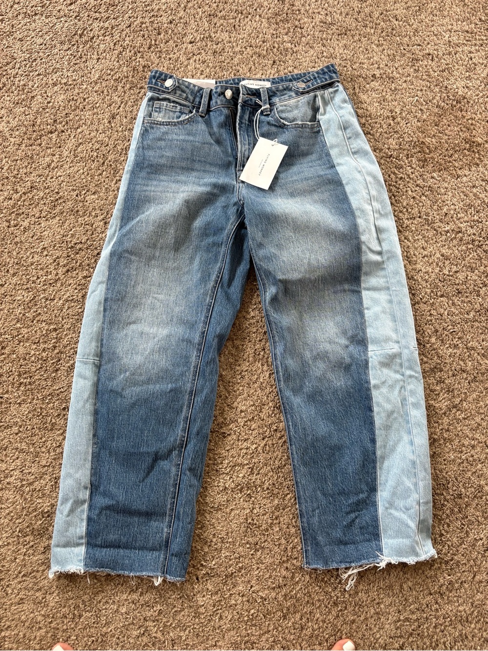 Flying Monkey Two-Tone Blue Barrel Leg Jeans